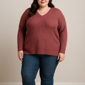 Sampeel Ribbed Knit V-Neck Sweater – XX